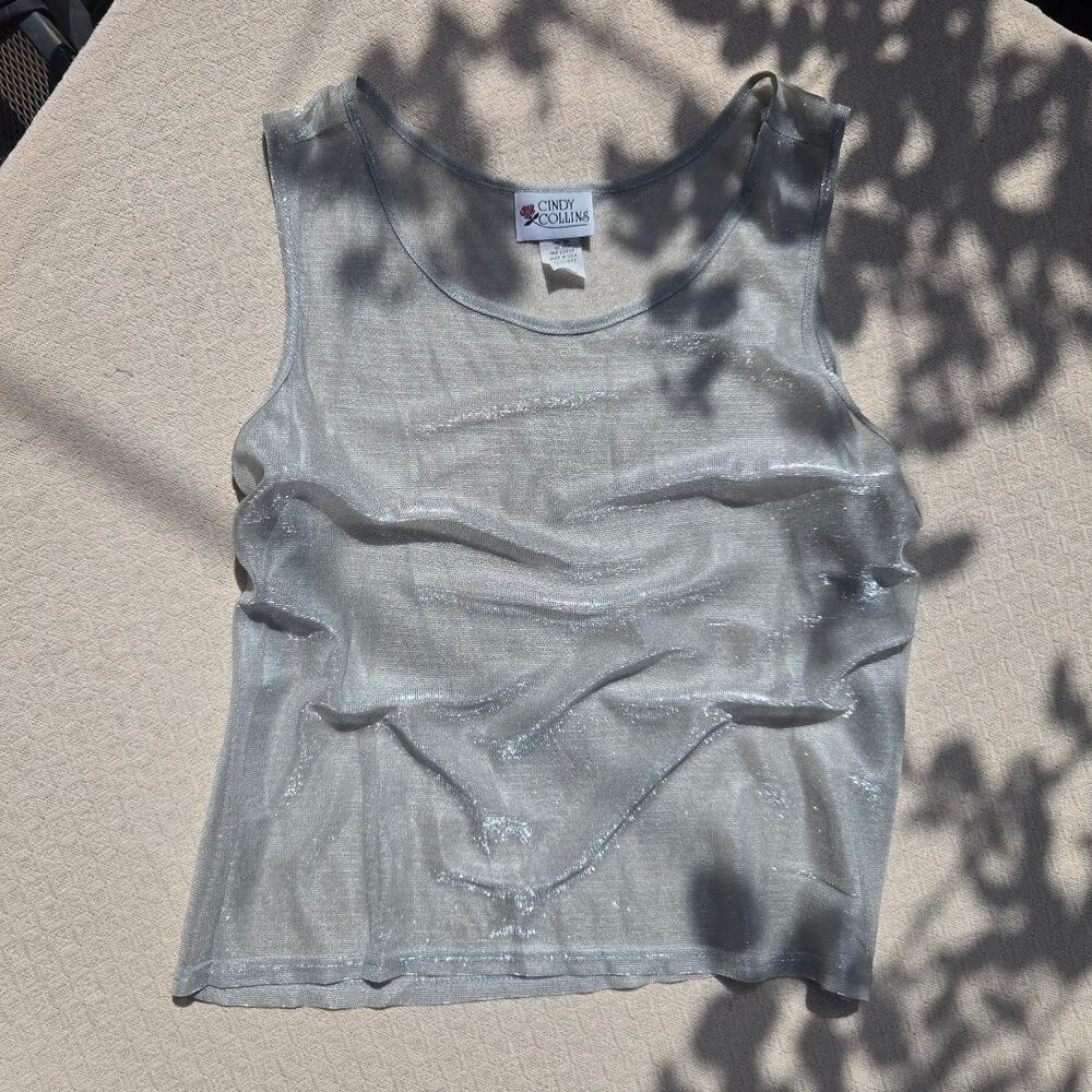 silver metallic sheer club tank large ♡